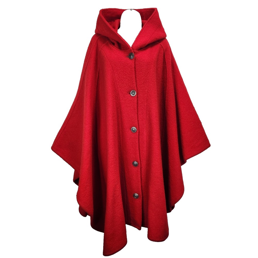 Vintage Tundra Womens Size One Red Wool Hooded Cape Jacket Old Money Grandmacore